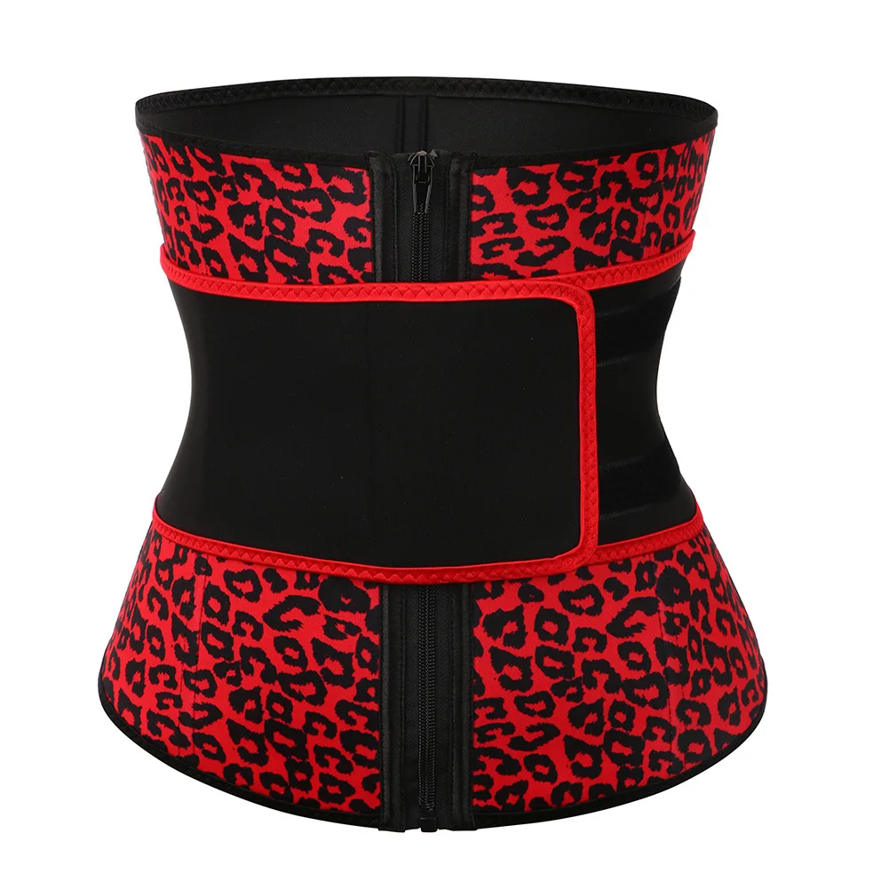 

Compression Adjustable Belt Red Leopard Neoprene Waist Trainer For Workout Speed Up Fat Burning Tummy Control