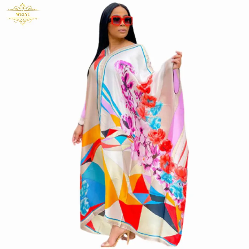 

2021 New style Printed casual loose V neck women's long dress for plus size