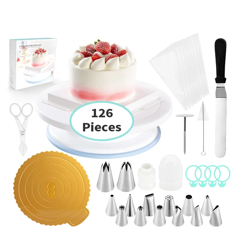 

126 pcs 304 Stainless Steel Seamless Cake Butter Decorating Tip Novice Household Baking Tools Set, As picture