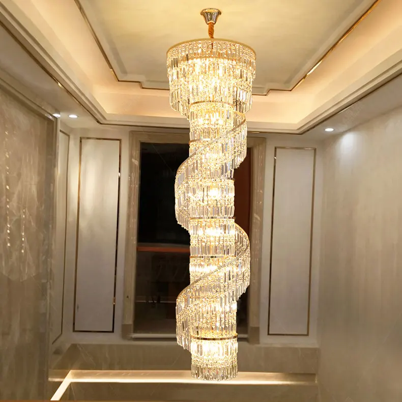 New Design Large Decorative Living Room Factory Spiral Long Modern Luxury Crystal Chandelier Pendant Light For High Ceilings