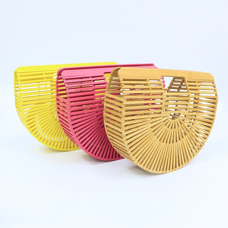 

Colorful handmade retro purse ladies bamboo rattan handbag portable clutch bag outdoor Hand Made Weave Semicircular Holiday, Picture