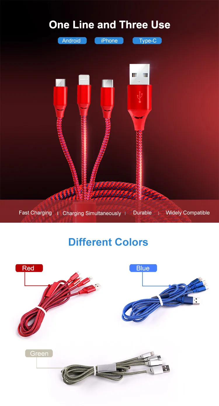 Factory Price New Fashion 3 In 1 Adapter Smart Phone Charging Cable - ANKUX.COM