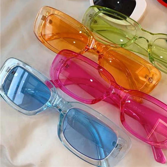 

Lmamba 2021 Classic Retro Sunglasses Women Brand Design Vintage Rectangle Sun Glasses Female Clear Blue Pink Green Lens Eyewear
