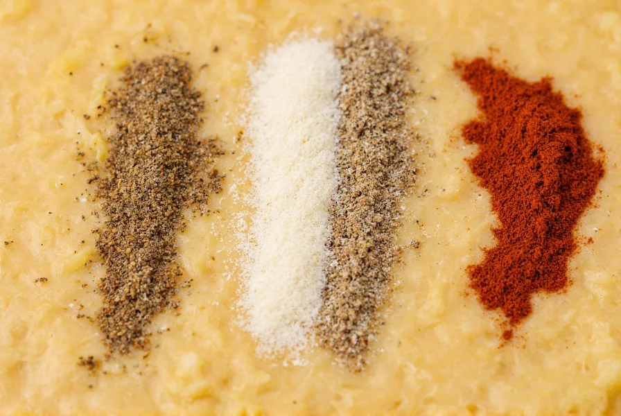 Chef seasoning creamy pasta sauce with alternative spices as white pepper replacement