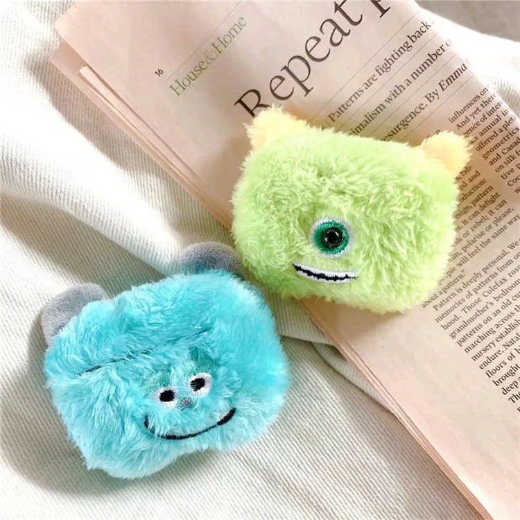 

Wholesales Cute Plush Earphone Case For Airpods Pro 1 2 Cartoon Fluffy Warm Protective Cover, Green blue