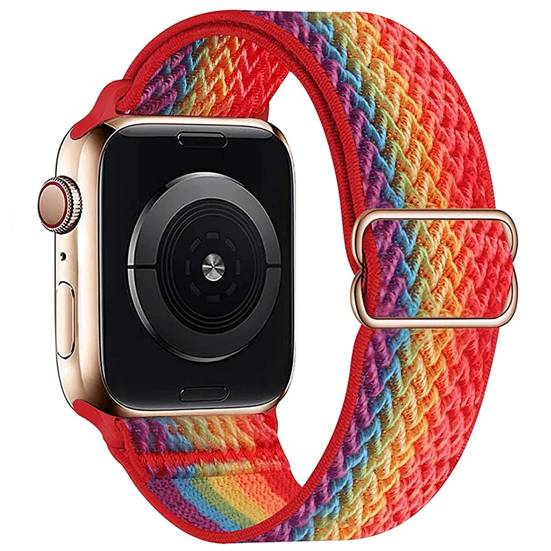 

latest adjustable braided elastic strap for apple watch band 44mm 40mm 38 42mm nylon watch band charm bracelet for apple i watch, Colorful