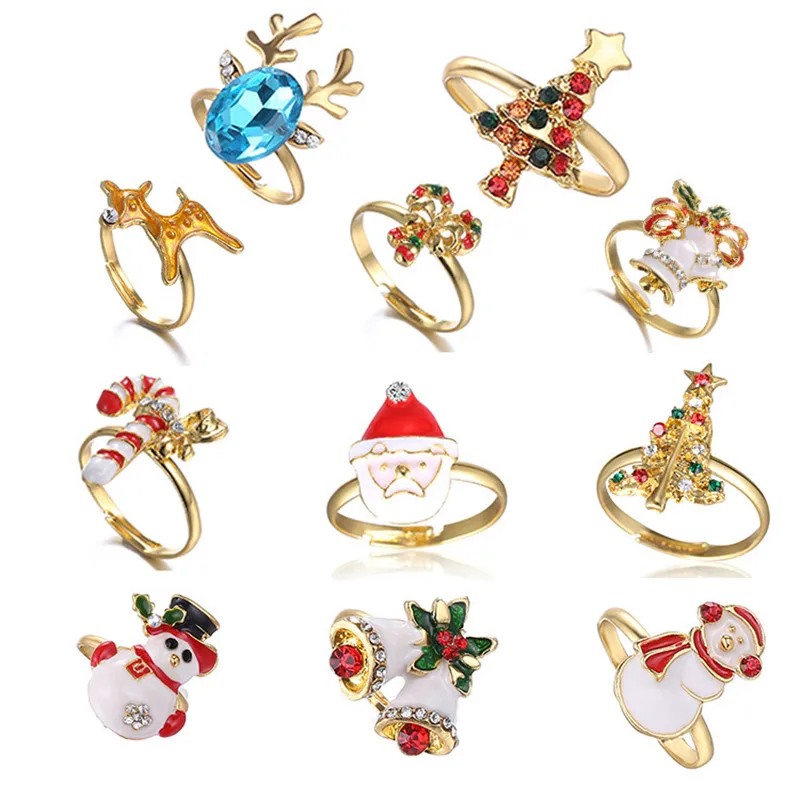 

HongTong Fashion Adjustable Christmas Gift Jewelry Ear Ring Cute Jewelry Animal Deer Christmas Tree Ring, Customized color