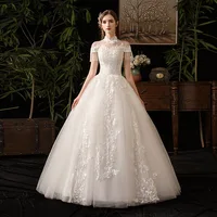 

2019 newest style luxury floor length full sleeve lace wedding dress factory supply wholesale price bridal gown