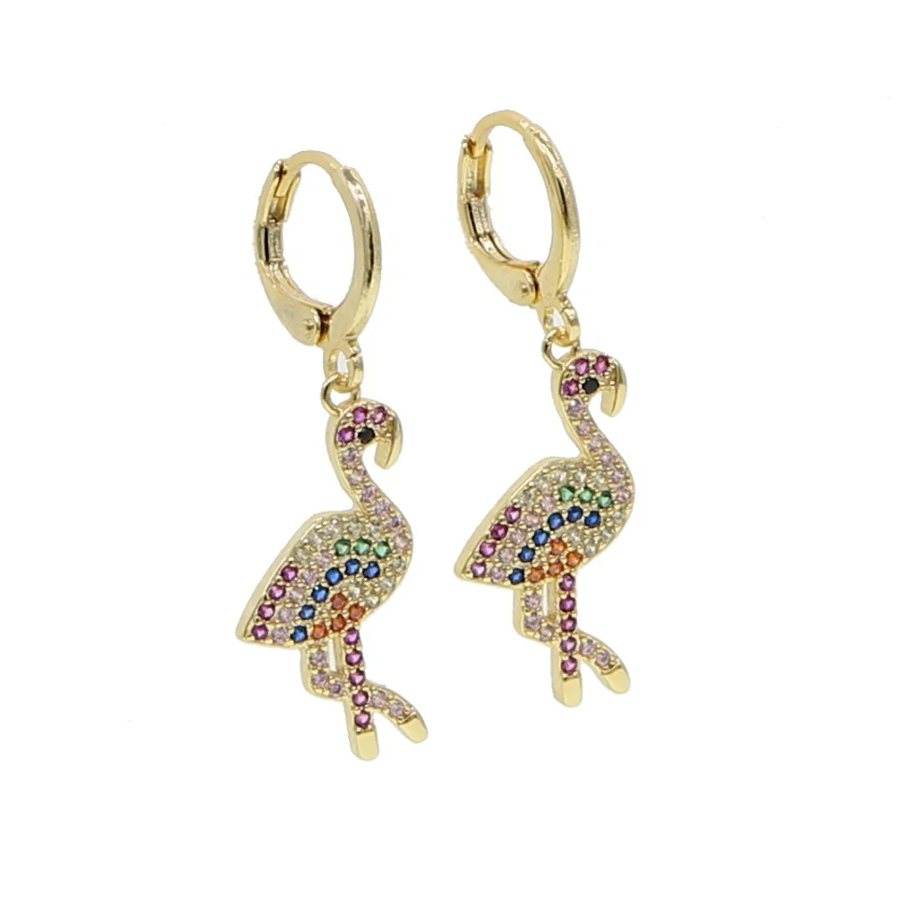 

Cute colorful cz ostrich Crane Animal Flamingo charm dangle Earring Beautiful Fashion Crane earring Jewelry Christmas