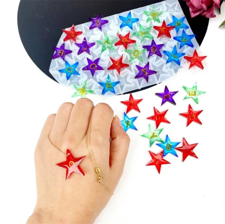 

Y3681 DIY Epoxy resin Star Alphabet letter silicone earring mold, White