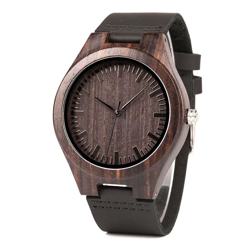 

Amazon Top Seller Wooden Wristwatch Custom Logo Engraved Wood Watch For Husband Birthday Anniversary Gift Natural Ebony Watches