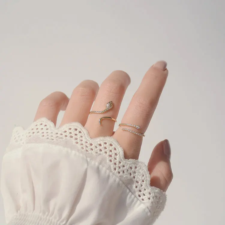 

Korean design fashion bling small diamond snake zircon ring for women, As picture
