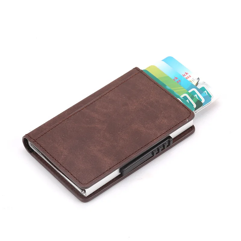 

New Aluminum Automatic Credit Card Case With Hasp Men RFID Blocking Metal + PU Leather Business ID Card Holder, Customized