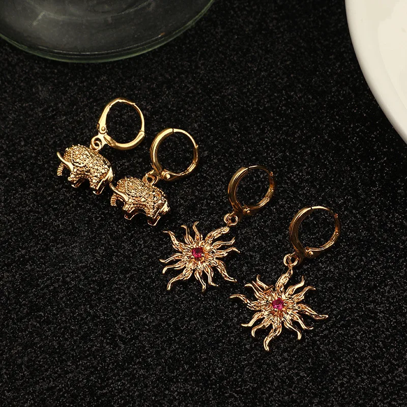 

Hongtong Amazon Fashion Gold Plated Flower Earrings Copper Five-pointed Star Hollow Butterfly Earring, Picture
