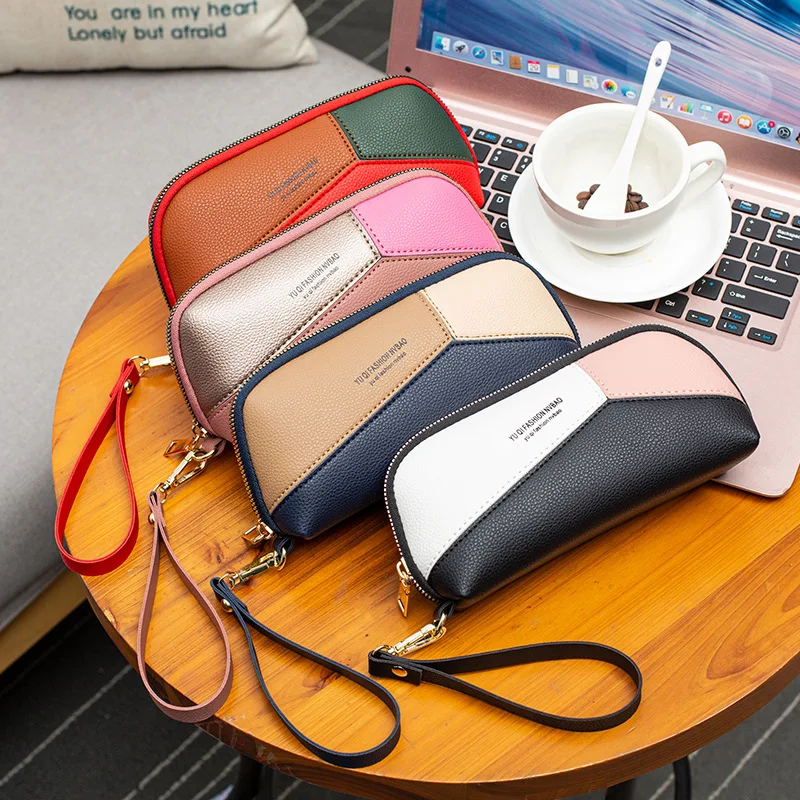 

new European for women's long wallet fashion stitching large capacity hand bag matching color mobile phone small change bag