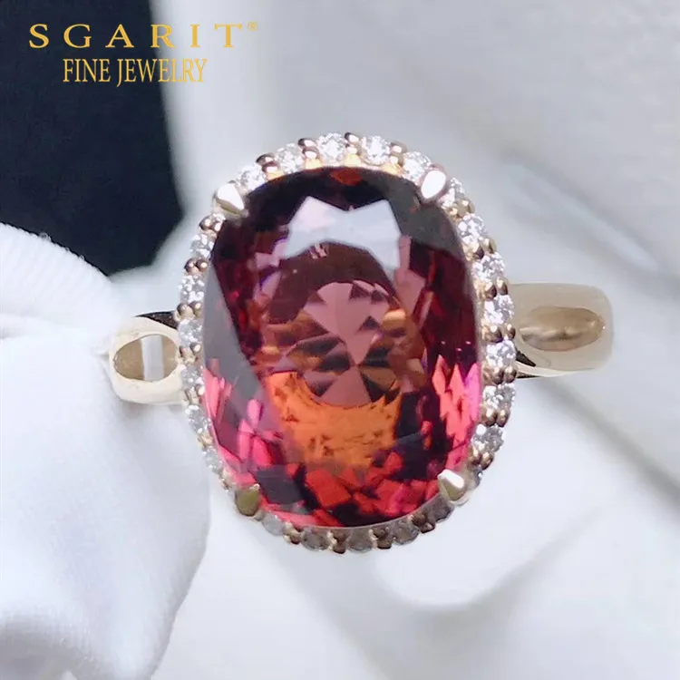 

SGARIT bohemian style bridal wedding jewelry wholesale 18k real gold ring 6.4ct natural red tourmaline stone ring