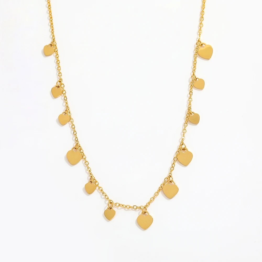 Joolim Jewelry Gold Plated Dainty Love Heart Tassel Pendant Choker Necklace Stainless Steel Jewelry Wholesale