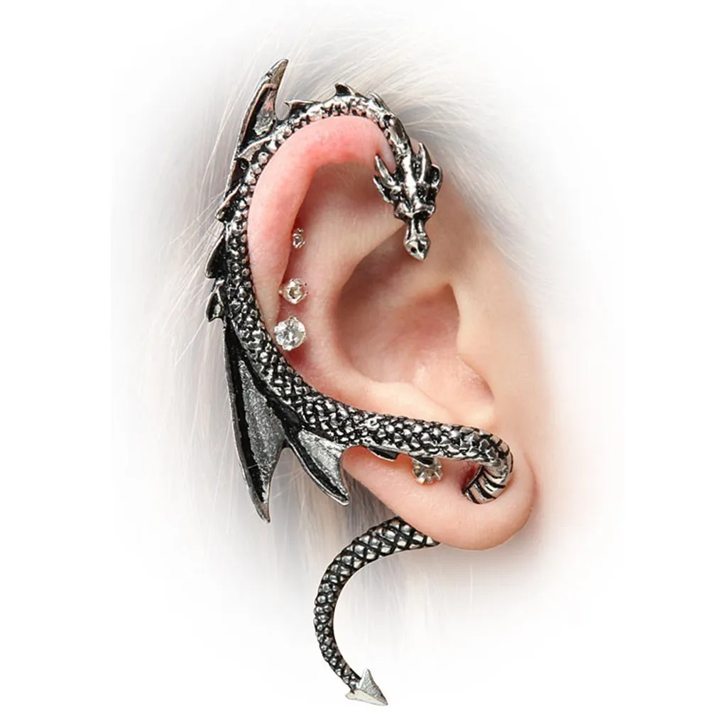 Personality Gothic Punk Rock Vintage Dragon Ear Cuff Earrings For Women Men Ear Cuff Wrap Earring