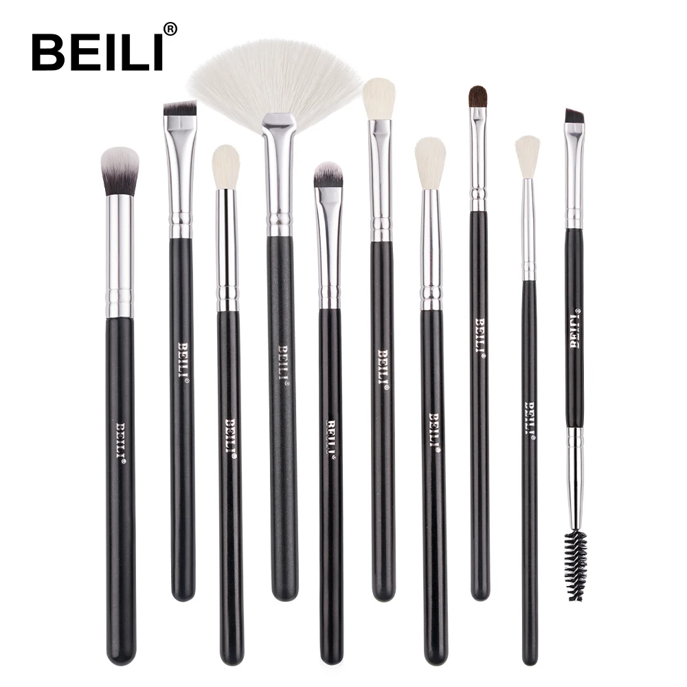 

BEILI 10pcs black makeup brush set professional natural hair private label cosmetic brush pinceaux de maquillage