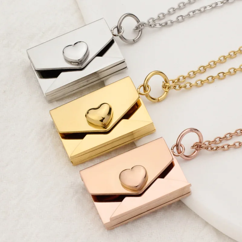 

New Stainless Steel Love Message Square Letter I Love You Letter Heart Pendant Necklace For Women Jewelry Gift