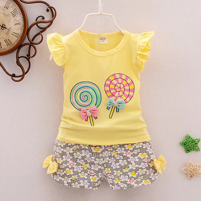 

2021 New Girls Clothes Sets For Kids T-shirt Tops+Short Pants Clothes Sets Toddler Girl Summer Clothes Sets