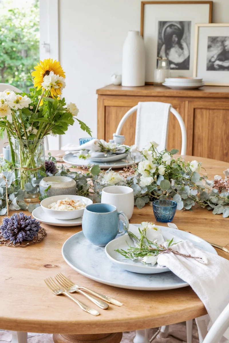 Navy and white striped tablecloth