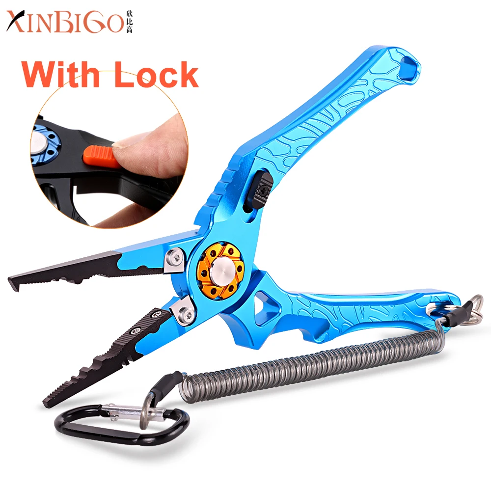 

New design creative fish plier fishing pliers multi-function fishing tackle tools gear with locking device, Black,red,blue