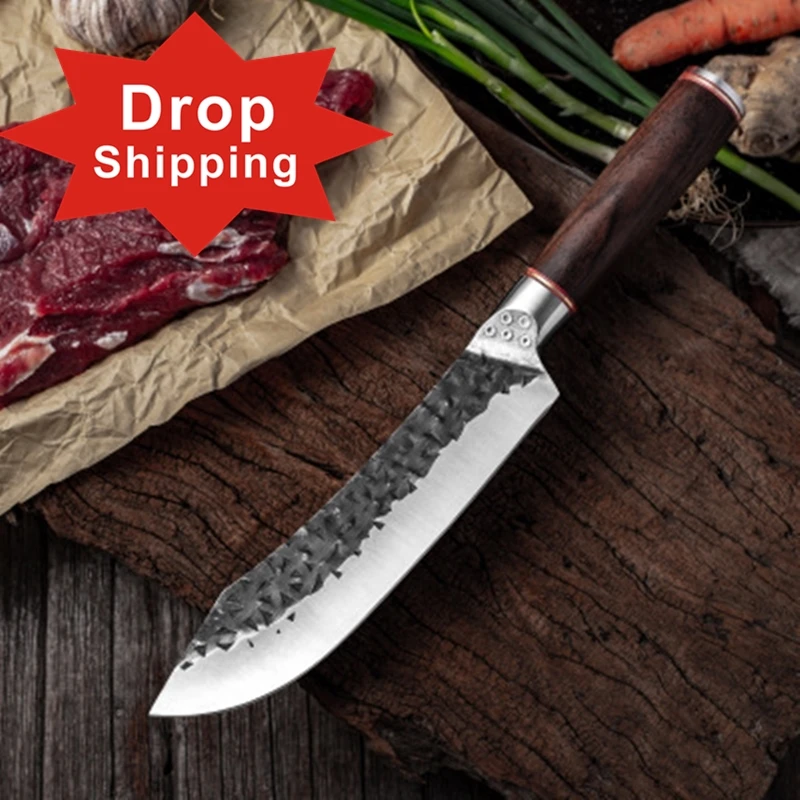 

Dropshipping Handmade 6 inch Forged High-carbon Steel ebony wood handle Kitchen Chef Utility knife with gift box, Silver