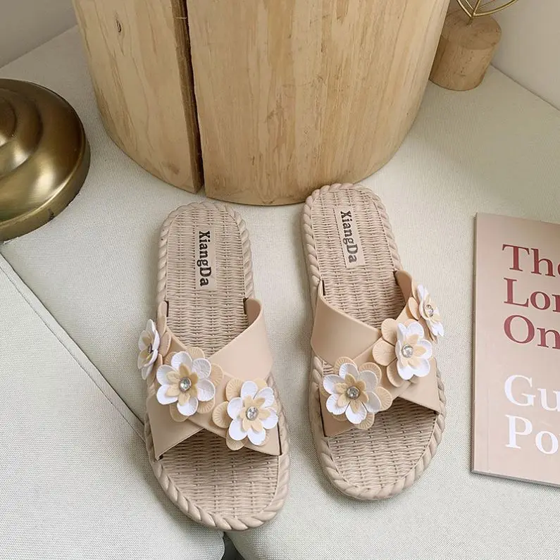 

Ultra-cheap PVC Women Flower Bathroom Slipper criss-cross Strap Shoes