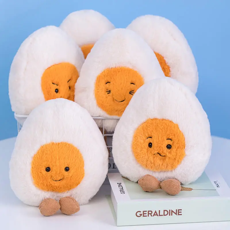 

Hot Sale 23cm Fluffy Super Soft Boiled Egg Plush Toy Ready to Ship Emotions Stuffed Food Plush Toys for kids