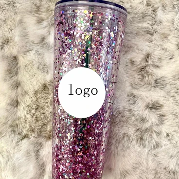 

2021 Double Wall Plastic Snow Globe Tumblers Cups for Custom With Lids and Straws, Customized