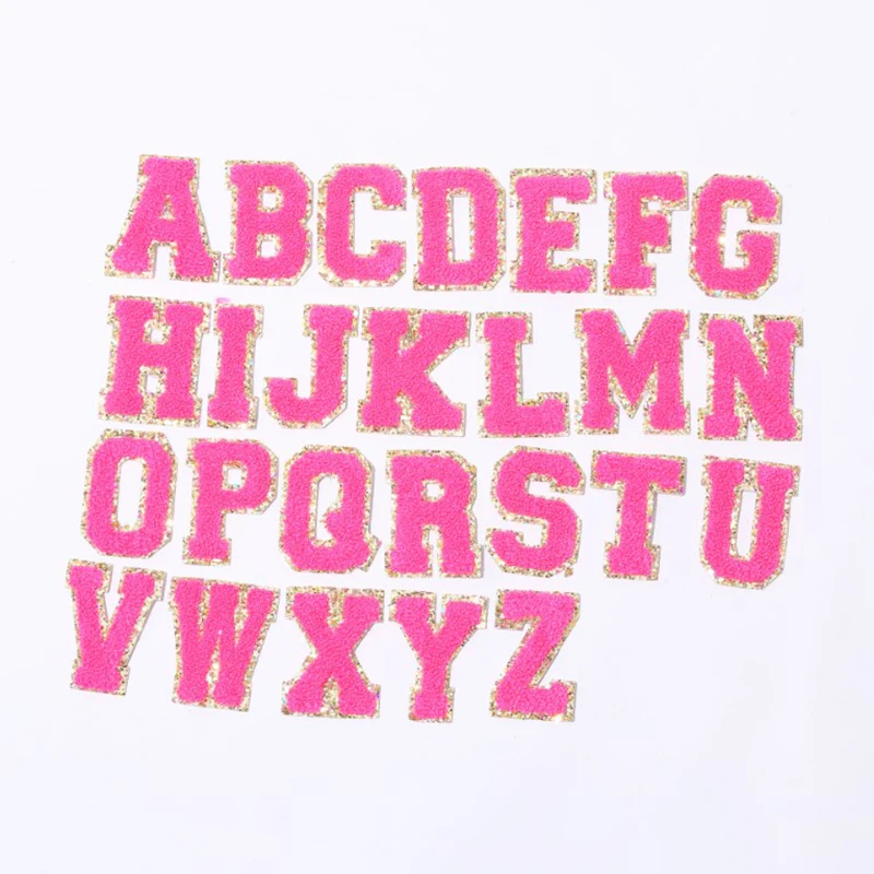 

Low MOQ Stock A-Z Alphabet Self Backing Adhesive Backing Monogram Patches Embroidery Chenille Letter Iron On Patch Set