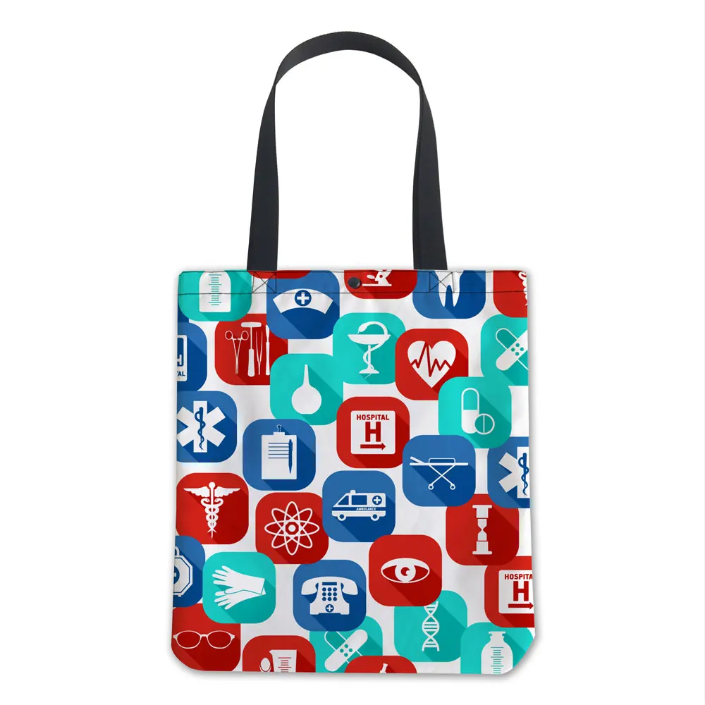 

Vintage Fashion custom DIY print on demand Health care pattern canvas eco friendly foldable grocery handbag shopping tote bag