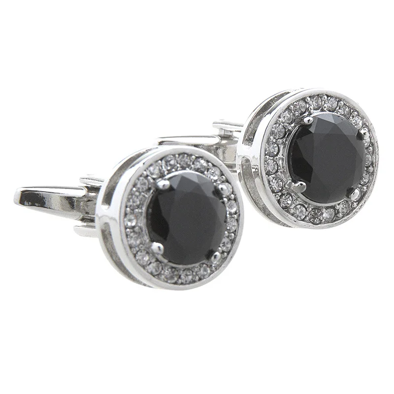 

Inlay Rhinestone Crystal Round Cuff Links High Quality Men Unisex Fashion Hundred Collocation Suit Shirt Accessories