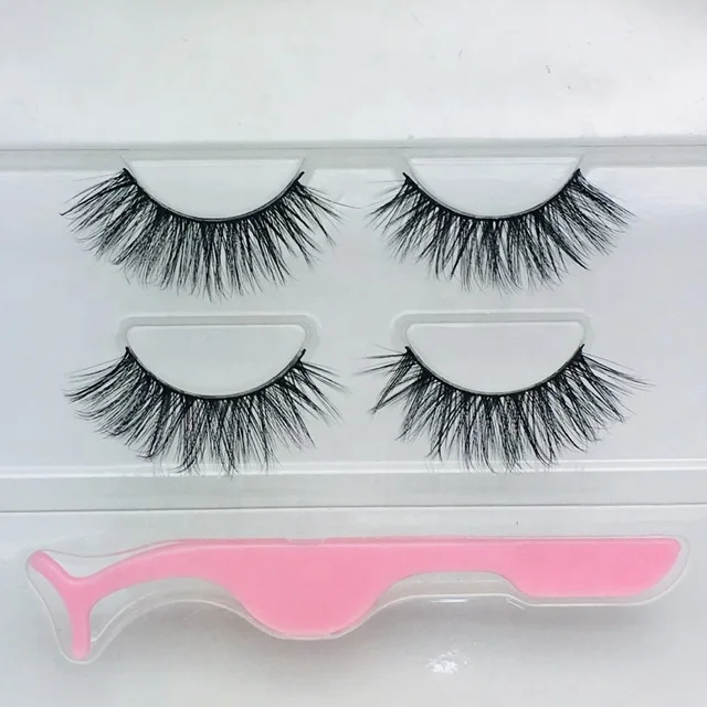

BEAU FLY New Design 2 pairs Faux Mink Eyelash 3D Long False Eyelashes with Applicators, Black