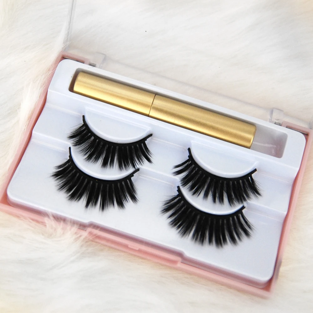 

USA Office own brand 6D 5D 3D faux mink eyelashes private label package magnetic eyelashes eyeliner eyelashes, Black