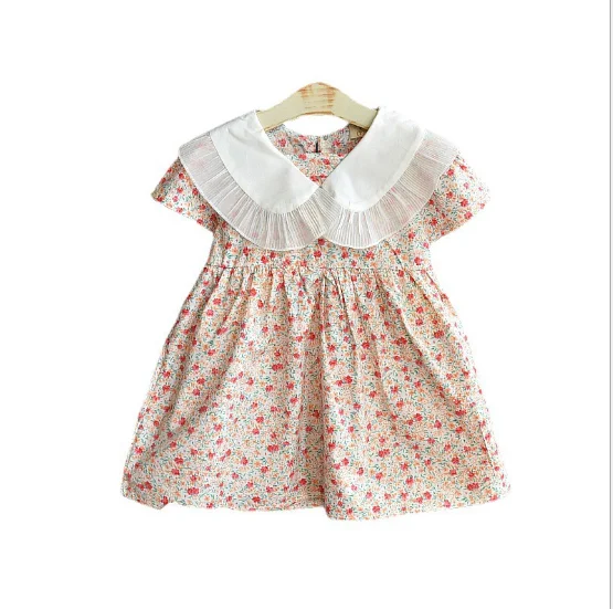 

CCG2962 2021New Sweet Girls Summer dress kids lace neck flower dress baby girl beach clothes 5 years