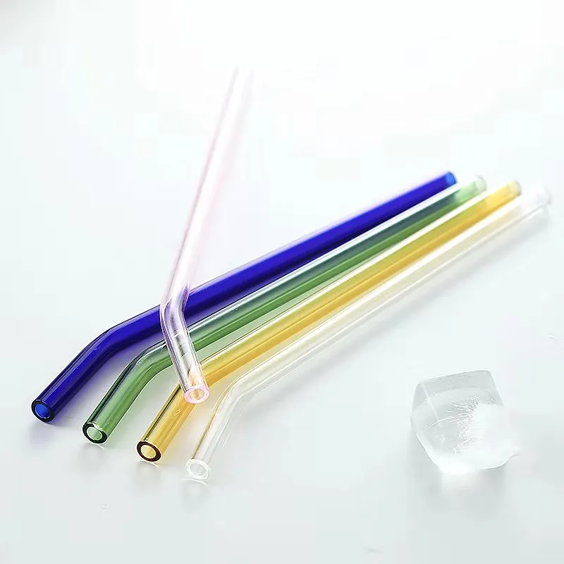 

Wholesale Amazon hot borosilicate environmental protection anti-mouth red heat-resistant transparent color drinking glass straw, Silver/pink/yellow/blue/green