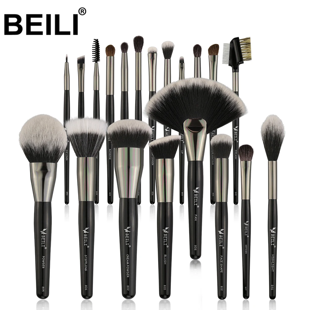 

BEILI Professional 20pcs Black Wholesale premium Makeup brush set Powder foundation Highlight Eyebrow Eye shadow brushes make up