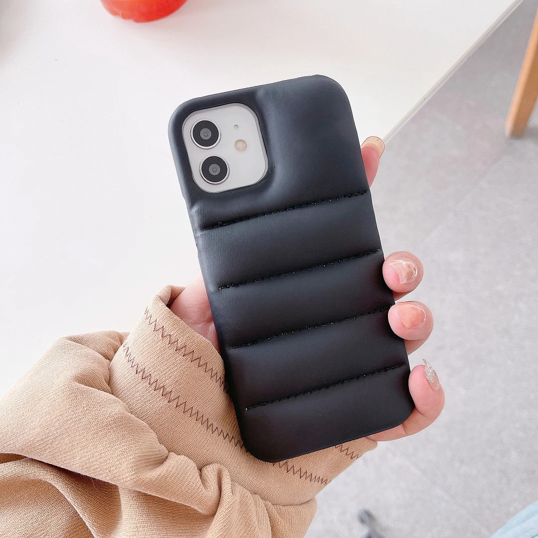 

LeYi New wholesale price Custom printing Shockproof 3D PU Leather sponge jacket Puffer Phone Case For iphone 12 13 Pro max