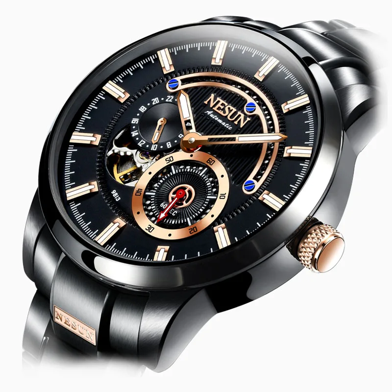 

dropshipping men's fashion waterproof skeleton watches men wrist watch stainless steel mechanical movement automatic watch, 5 color