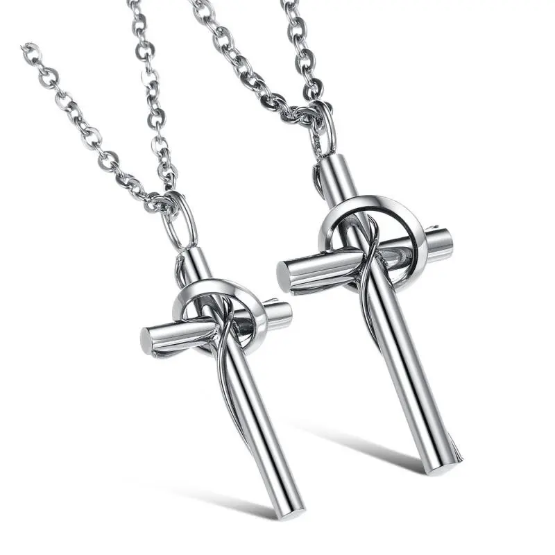 

Korean style jewelry trend cross titanium steel love necklace pure steel with chain