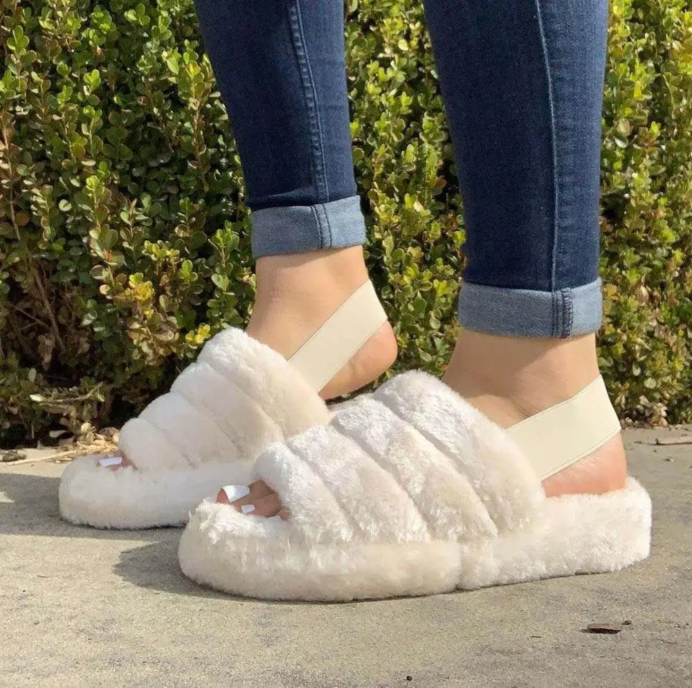 

Amazon Hot Sale Factory Price Fashion women indoor soft with the faux fur furry slipper for Ladies, Regular colors