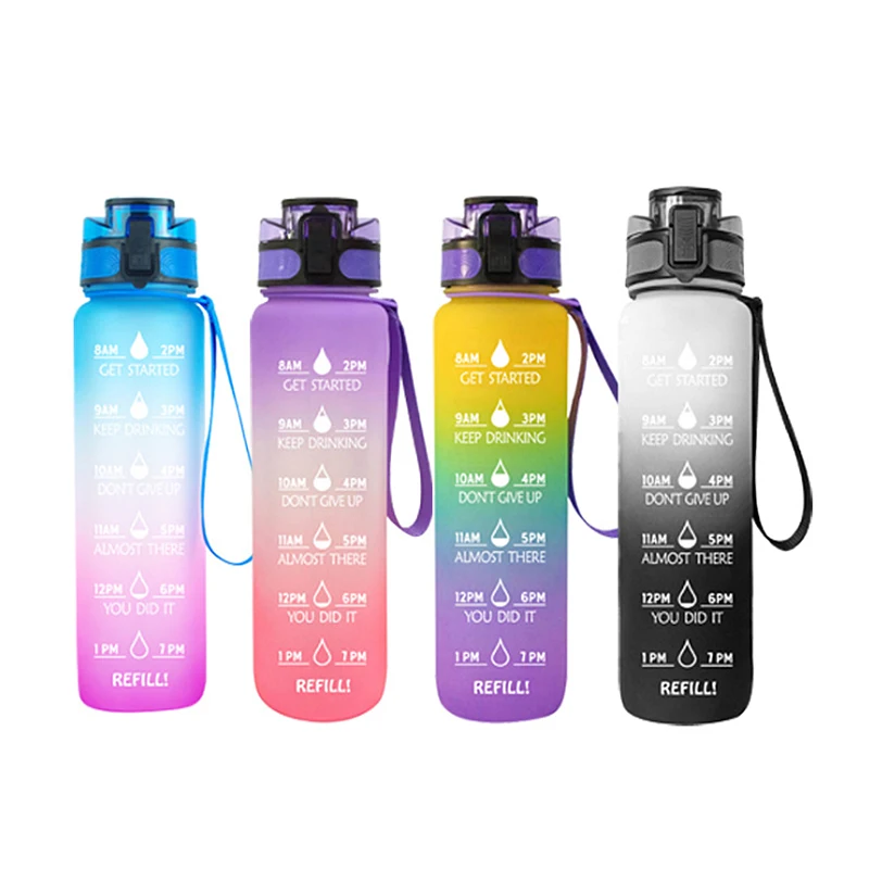 

1000 ml Plastic Motivition With Time Marker Sport Water Bottle Botella Gym Botella De Aguah Hot GYM Plastico Water bottle, Customized color