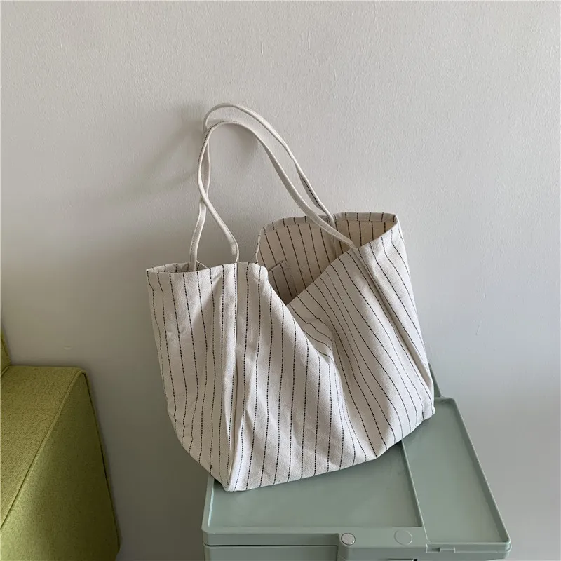 

Canvas bag women custom single shoulder large capacity striped fashion tote bag for women wholesale
