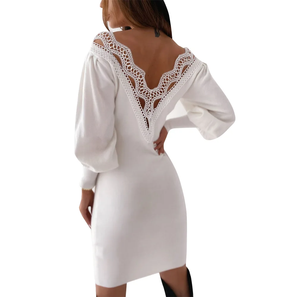 

Winter Long Sleeve Casual Elegant Hollow Out Ladies Velvet Dress V-necks Sweaters For Women, Picture colors