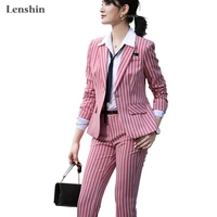 

Lenshin 2 piece set women clothes fashion striped blazer and pants office lady OL style formal uniform Suits