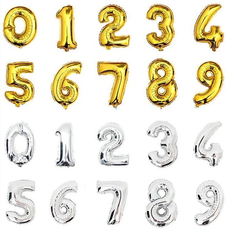 

Wedding Happy Birthday Party Decoration Kids Baby Shower Supplies 16 Inch Gold Silver Foil Number Balloons