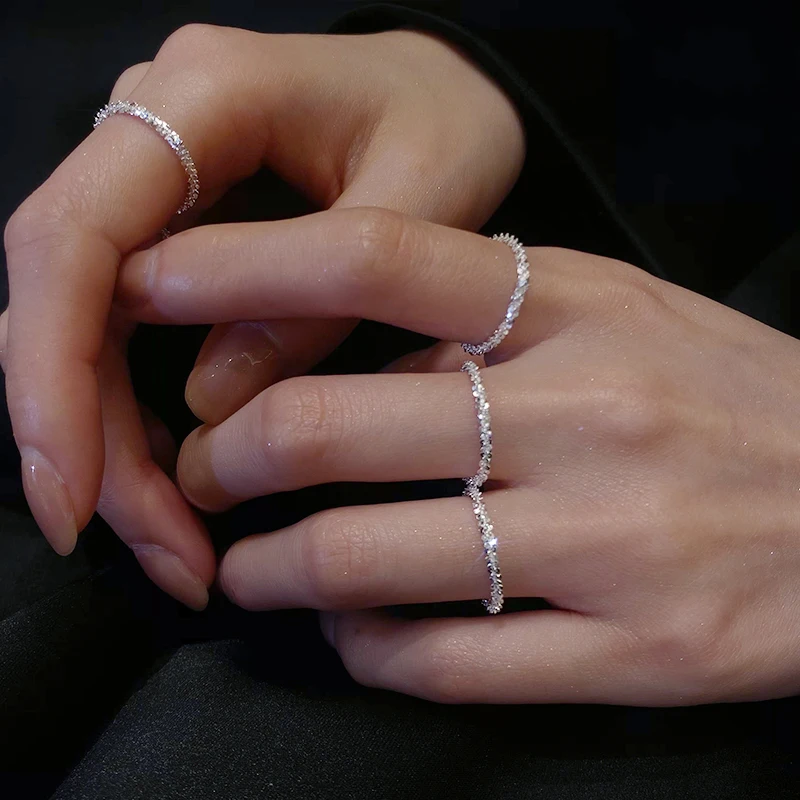 

New Arrived 925 Sterling Silver Sparkling Ring Simple Style Versatile Decorative Compact Index Finger Ring Women Fashion Jewelry