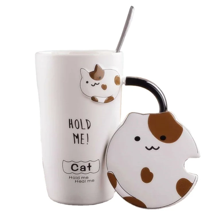 

Personalize Cute cat Print Coffee Ceramic Mug with spoon